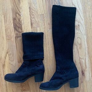 Black Heeled Boots with stretchy knitted legs